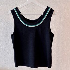 St. John knit Black Sleeveless Top with Green and White Accents
